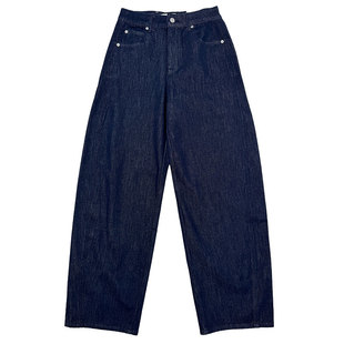 MA牛仔裤女2026春款91160高腰阔腿显瘦四面弹深蓝色极简风弯刀裤