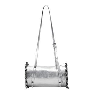 CryingCenter 银色皮革花边圆筒单肩斜挎包 哭喊中心