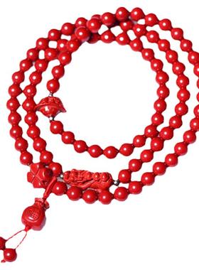 天然红朱砂貔貅手链高含量帝王砂