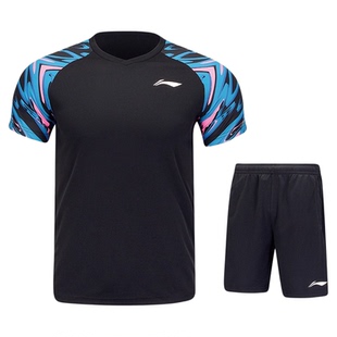 新款李宁LINING羽毛球服套装透气速干运动短袖男女款团购AATU027