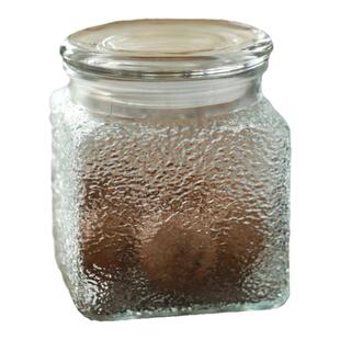 方形玻璃500毫升浮雕刻花复古美式储物罐陈皮茶叶五谷杂粮冰白糖