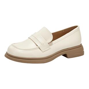 大东制服鞋女鞋2026春季新款简约风中跟粗跟圆头套脚乐福鞋3141