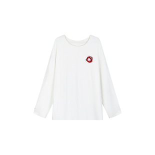 安妮不火 软萌小猫绣花双面磨毛圆领T恤女微胖大码宽松显瘦大上衣