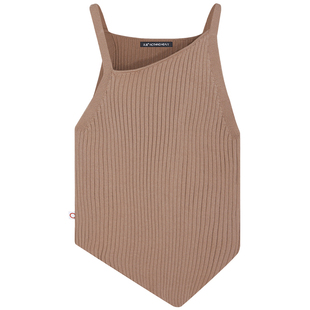 从轻春夏好穿新中式不规则背心女士短款设计感斜领吊带针织背心