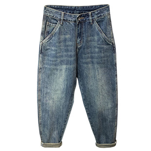 秋季美式复古加绒牛仔裤男士宽松直筒休闲百搭潮流老爹哈伦长裤子
