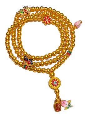 女珐琅彩红宝相花郁金香三圈手链