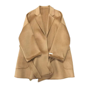 轻奢女士大衣高端水波纹双面羊绒毛呢外套小个子短款简约秋冬爆款