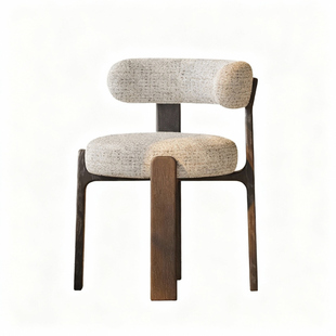 法式复古实木餐椅家用侘寂中古风餐桌椅设计师高级感北欧靠背椅子