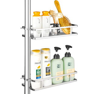 卫生间置物架304不锈钢免打孔厕所洗澡间管道架子浴室圆管收纳架