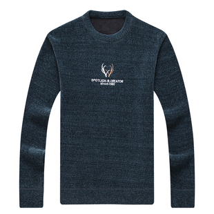 【高档刺绣】加绒加厚雪尼尔冬季男士秋冬季毛衣中青年圆领针织打