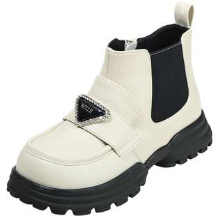 百丽童鞋女童冬季加绒保暖时装靴闪钻小爱心短靴时尚小女孩公主靴