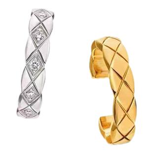 EGO ACC慕尼黑 小香风金银撞色菱格纹耳骨夹新款不对称时髦耳夹女