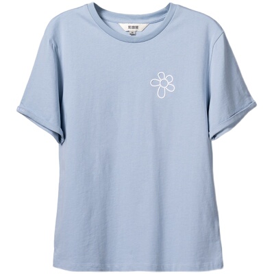 通勤休闲常规立体花朵棉短袖T恤