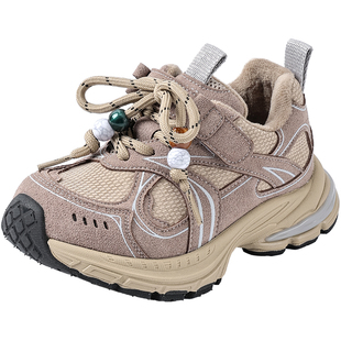 安奈儿女童老爹鞋爆款2026新款冬季加绒二棉鞋女孩儿童运动鞋皮面