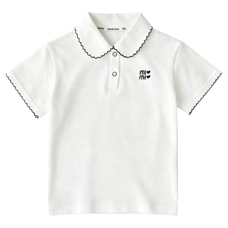 夏季女孩气质娃娃领棉网眼上衣