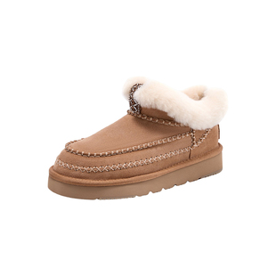 OZZEG澳泽格女冬加绒雪地靴皮毛一体保暖舒适防滑短靴外穿2FDA07