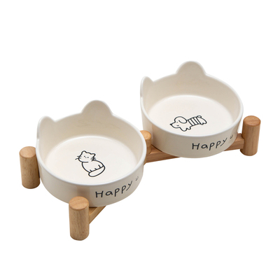 Petdebby陶瓷双碗熊耳碗宠物猫碗