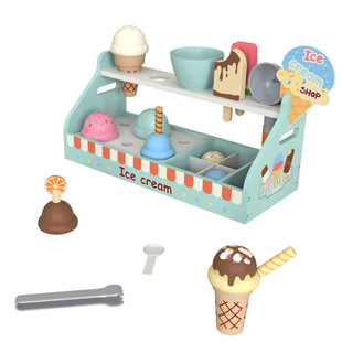 木制仿真双层冰淇淋台厨房过家家玩具甜品雪糕点心下午茶具男女孩
