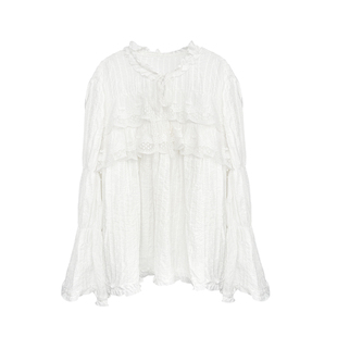 3ts重工法式宫廷风高级感衬衫白色小资衬衣刺绣蕾丝小衫上衣