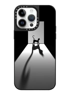 CASETF手机壳猫咪影子镜面磁吸Magsfae适用iPhone15promax苹果14/13PM全包边防摔硬壳