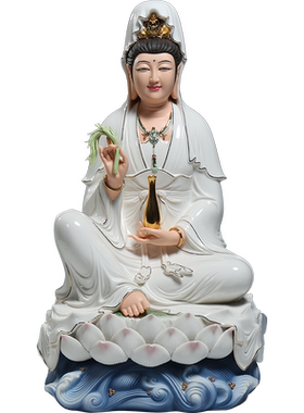 微美陶瓷彩绘水莲观音菩萨佛像