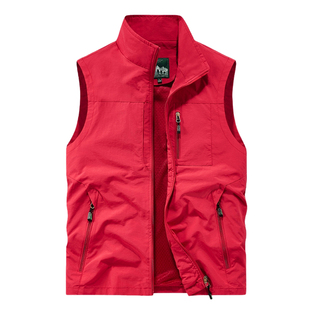 吉普红色马甲男春秋款工装多口袋外穿背心2026本命年马年坎肩外套