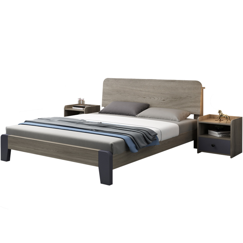 实木床现代简约1.5米双人床主卧轻奢1.8单人床经济型出租房板式床