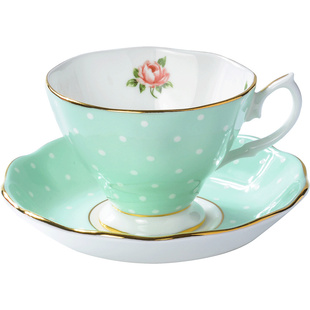 Royal Albert皇家阿尔伯特波尔卡绿玫瑰骨瓷咖啡杯茶杯碟两件套