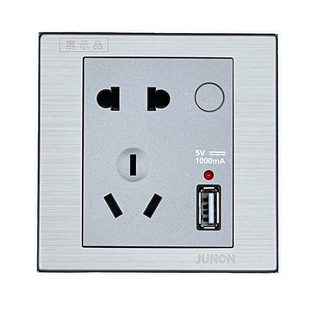 俊朗不锈钢拉丝面板P系列灰色一开五孔单控家用暗装86型开关插座