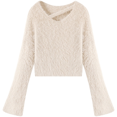 慕兔毛绒纯色长袖针织毛衣