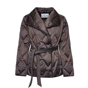 LILY2025冬新款女装复古老钱风高领腰带收腰90鸭绒菱格羽绒服外套