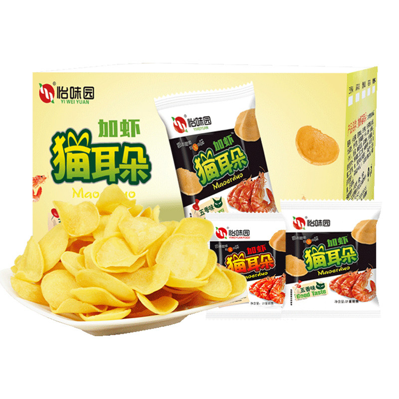 怡味园加虾猫耳朵360g整箱香脆散装多口味小吃零食薯片大礼包夜宵