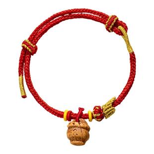 野生桃核手链婴儿宝宝防惊桃核脑纹桃篮龙纹红绳桃木手链编绳手串