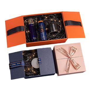 蓝色双开商务礼盒品礼物空情人母亲节丝带口红茶叶包装蝴蝶结礼袋