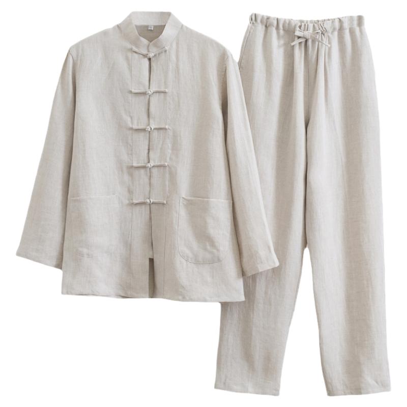中国风亚麻唐装男装中老年汉服