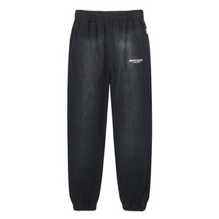 Represent喷马骝洗水做旧束脚休闲裤美式高街字母印花宽松卫裤男