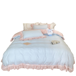 A类全棉水洗棉甜美花边公主风四件套韩式少女心纯棉被套床单床笠