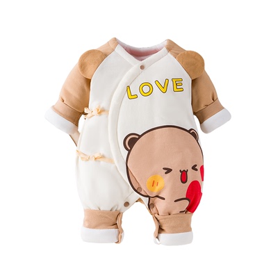 初生婴儿连体衣冬夹棉服新生儿纯棉衣服宝宝和尚服婴幼儿保暖睡衣