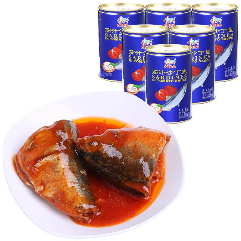 古龙食品茄汁沙丁鱼罐头酸甜拌饭熟食即食番茄鱼海鲜批发425g