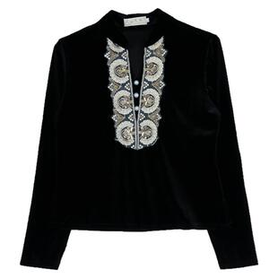 民族风新疆舞蹈服女长袖丝绒刺绣上衣演出服装修身维族舞蹈演出服