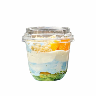 网红同款U型360ml迷你冷萃酸奶杯隔夜燕麦商用外卖一次性杯子带盖