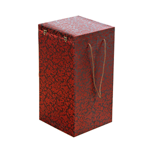 加厚手提工艺品花瓶酒瓶礼品盒包装盒大号竖款锦盒红色压缩木材质