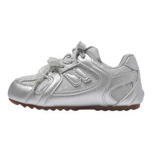 银色女童鞋子网面透气2026春季新款女孩运动鞋轻便防滑儿童德训鞋