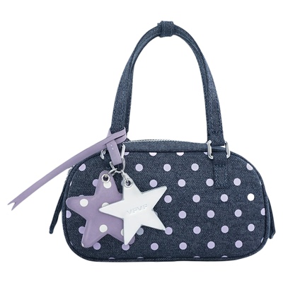 VFVF牛仔蓝手提波点波士顿包