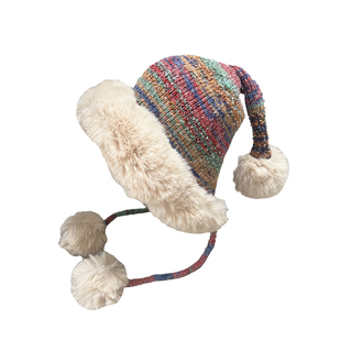彩虹针织保暖帽女冬季加厚护耳毛绒雷峰帽可爱民族风毛线圣诞帽子
