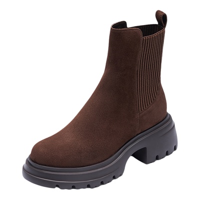 莱尔斯丹粗跟黑色真皮短靴子女鞋