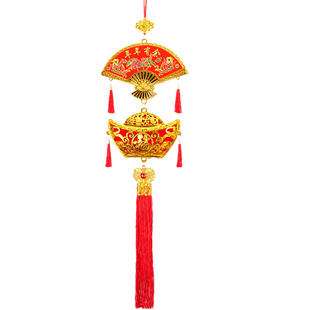 中国结2026年新款电视两边挂件十全十美招财进宝扇形年年有余福字