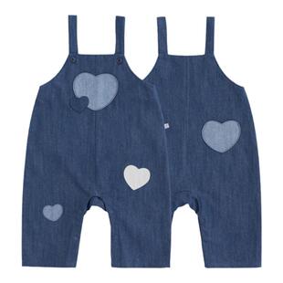 【软牛仔】幼歌宝宝爱心贴布牛仔背带裤儿童俏皮百搭娃娃领裤子潮