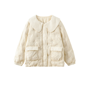 胖mm大码女装韩版宽松羽绒服2025冬款200斤娃娃领白鸭绒面包服女