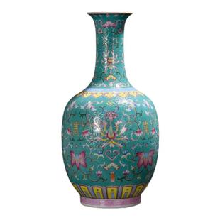 景德镇陶瓷器仿古手绘绿地扒花粉彩中式公司玄关客厅博古架摆件